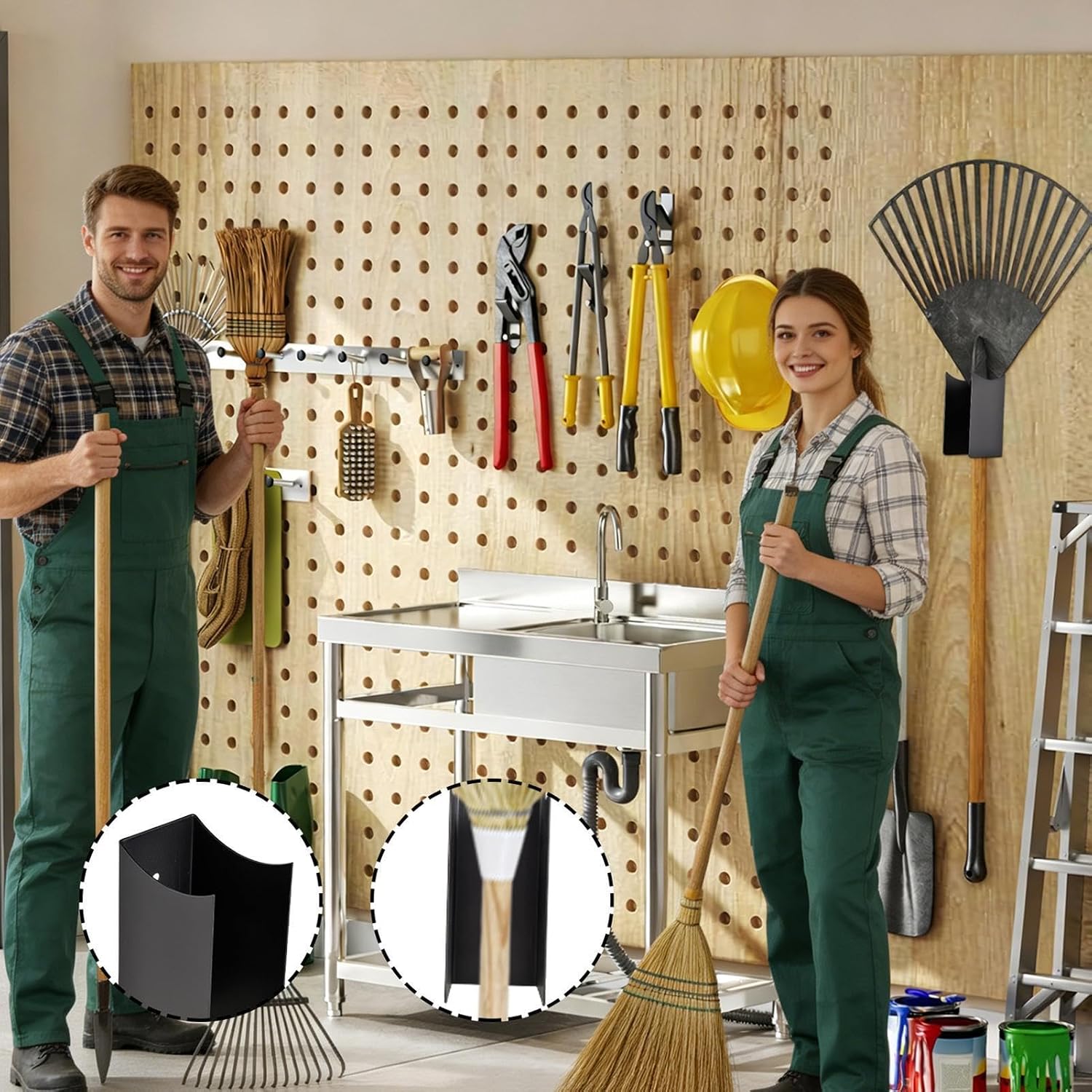  Générique Support Mural Pour Balai | Lot De 2 Supports En Acier Antidérapants - Rack De Rangement Pour Garage | Pour Maison Sous-sol Atelier Jardin Pelouse Cour Extérieur Camping-car Camion