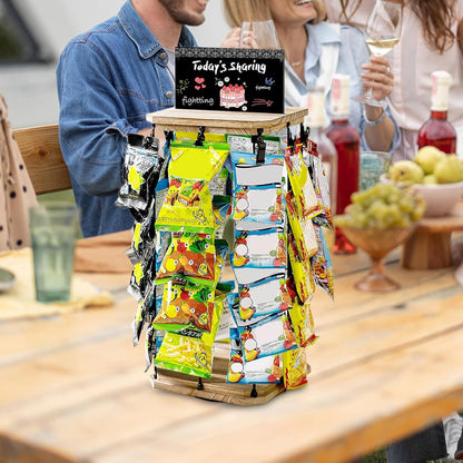  Présentoir à Snacks - Support À Chips Organisateur Avec Porte-Étiquettes - 5 Niveaux 40 Pinces Plateau Tournant 360° Avec Tableau D'Affichage Pour Organisation De Cuisine Et Garde-Manger
