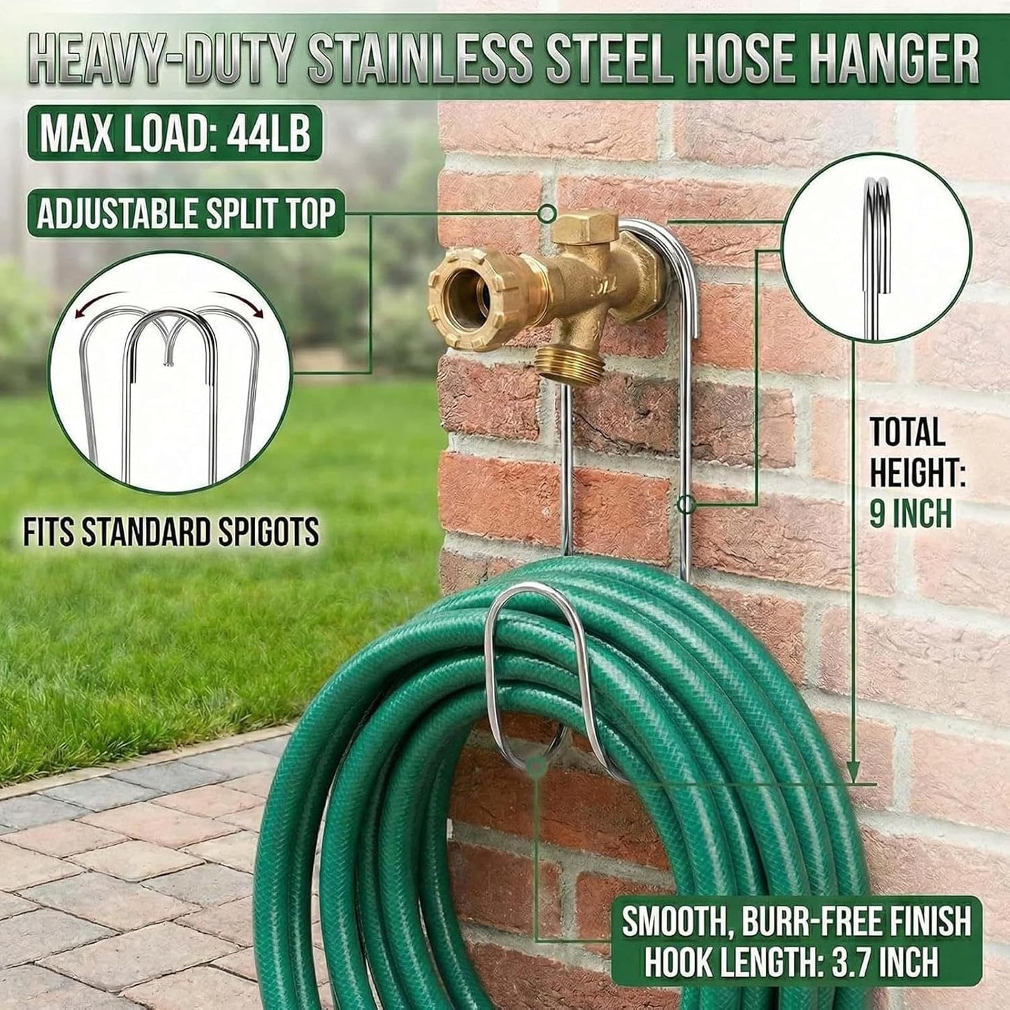  Générique Support De Tuyau D'arrosage – 2 Pièces Sans Cintre De Rangement Pour Tuyaus De Forage, Crochet De Tuyau Robuste Pour Extérieur, Cour, Patio, Balcon, Pelouse, Garage, Organisation De Jardin