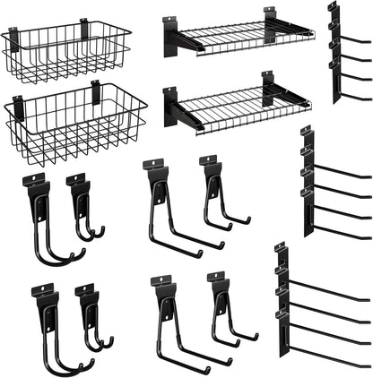  Lot De 24 Accessoires Pour Mur à Lattes En Métal, étagères Et Crochets, Kit De Rangement Mural à Lattes Robustes Pour Magasins, Garage Et Rangement De Pièce (noir, 24 Pièces)