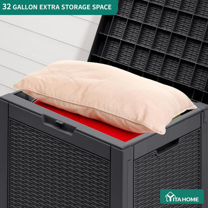  YITAHOME Boîte De Rangement D'extérieur En Rotin De 118 L, Boîte De Terrasse En Résine Imperméable Avec Couvercle Et Poignées Verrouillables, Rangement De Jardin Toutes Saisons Pour Coussins