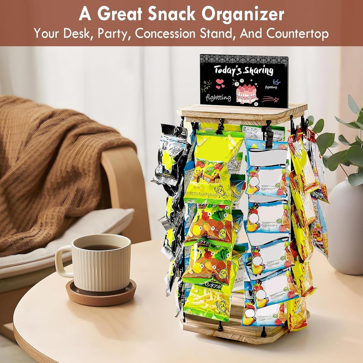  Générique Support D'affichage à Rack De Puces, Support De Puce/bonbons/rack De Snack, Cintre D'organisateur De Stockage De Base En Bois Avec Babillard, Rangement Alimentaire D'affichage De Bonbons