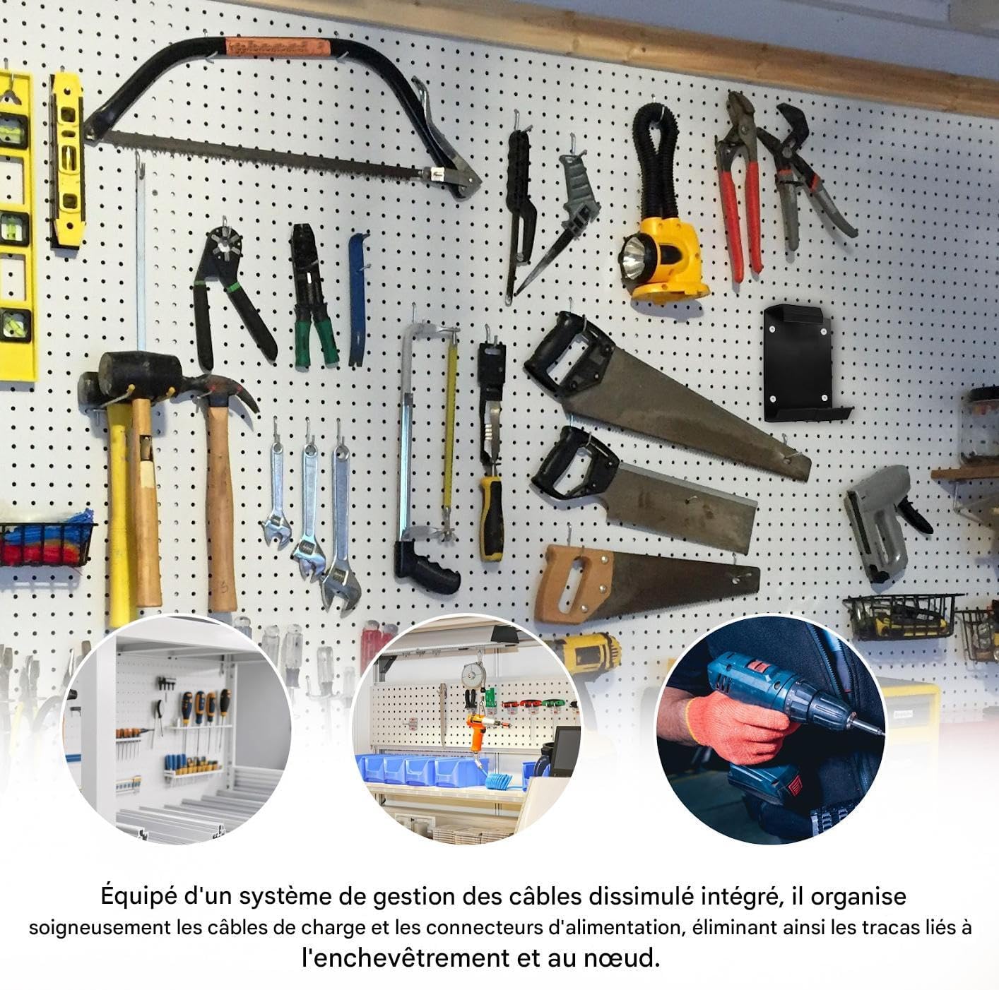  Générique Organisateur De Rangement Pour Outils Electriques | Range Perceuse Murale Support,Support De Rangement Garage Robust Pour Perceuse Visseuse Marteau Atelier Garage Jardin
