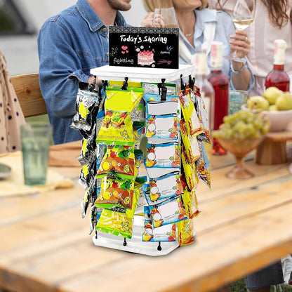  Présentoir à Chips - Organisateur De Snacks Avec Support En Bois - Présentoir Tournant 5 Niveaux 40 Pinces, Organisateur De Cuisine Avec Base En Bois Et Tableau D'Affichage Pour Comptoir Et Stockage