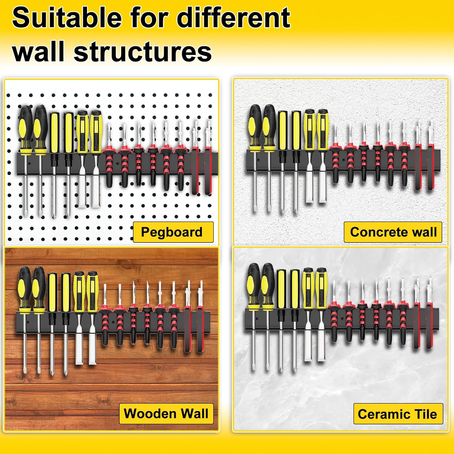  Lot De 2 Supports Muraux Pour Tournevis, Organiseur De Pinces, Support Mural Pour Tournevis, Rangement D'outils De Garage Pour Garage, Atelier, Bord D'établi