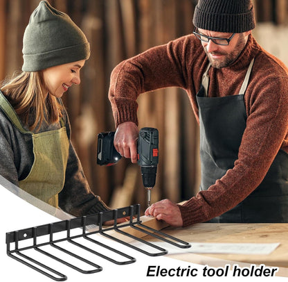  Générique Cordless Drill Holder, Black Iron Wall Mount, Power Tool Organizer, Heavy Duty Battery Tool Rack, Thickened Construction, Space Saving Design, Garage, Workshop, Shed