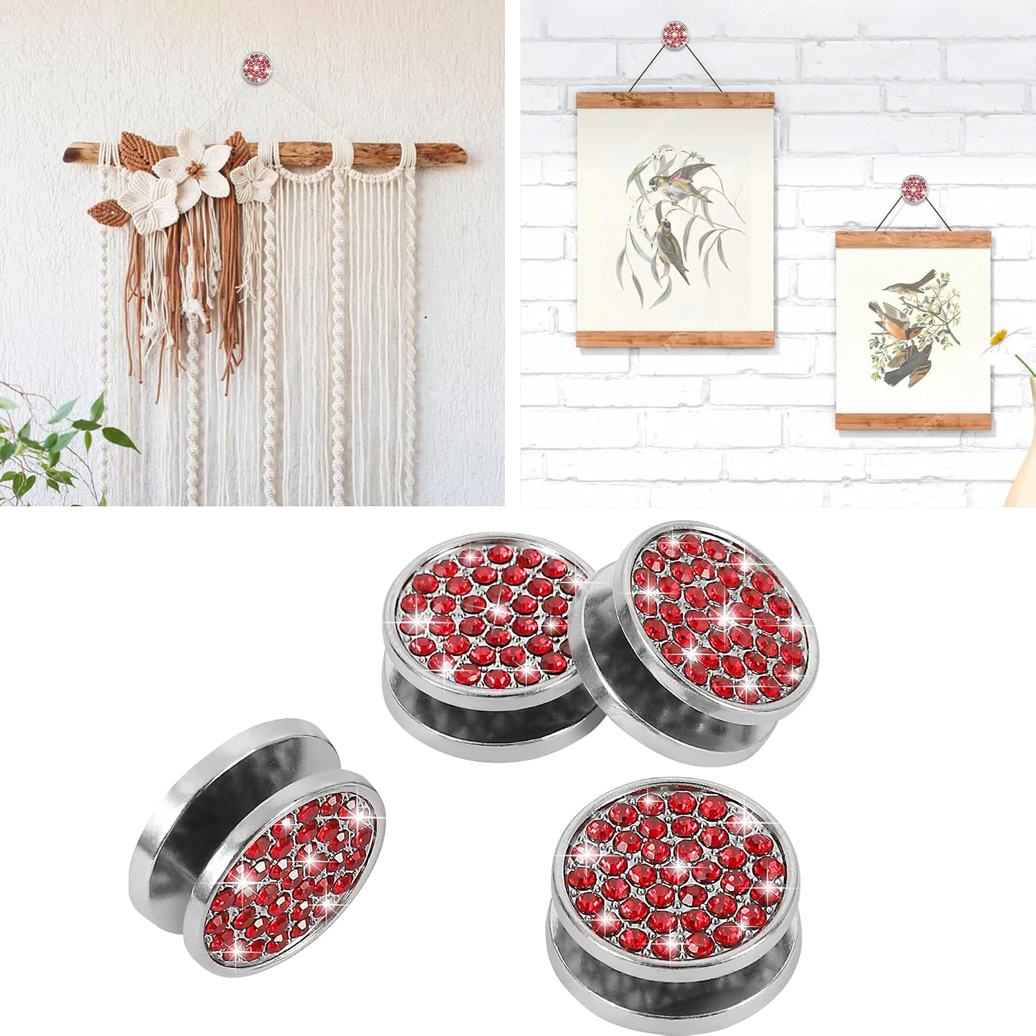  TOMALL Lot De 4 Crochets De Voiture En Forme De Cercle - Jolis Crochets Pour Tableau De Bord - Pour Clés, Câble De Charge - Crochet De Rangement Universel à Suspendre - Accessoires Diamant Pour