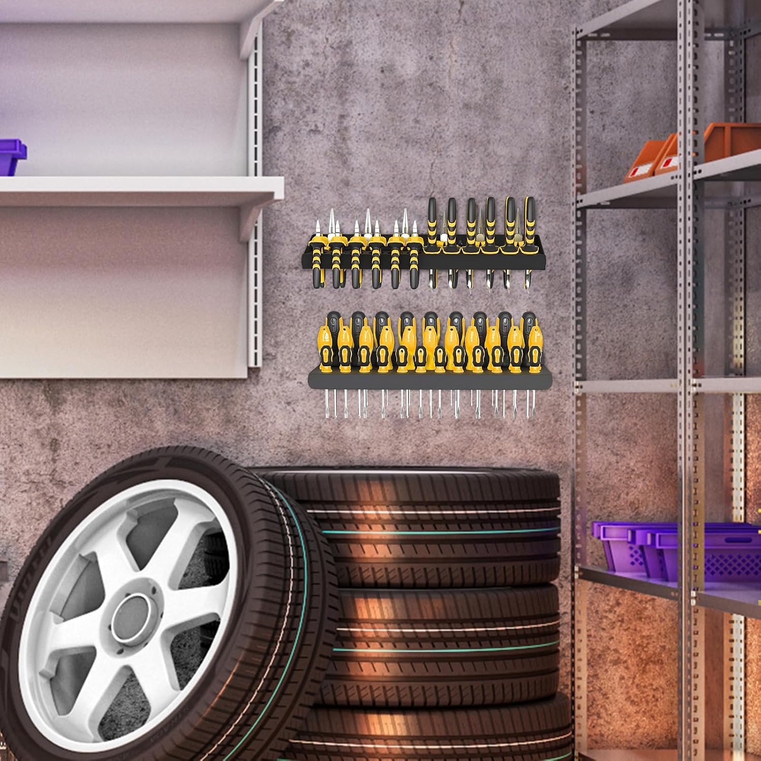  Screwdriver Storage Rack - 2 Piece Wall Mounted Organizer | Heavy Duty Tool Holder For Pliers, Multifunctional Storage Solution For Repair Workshops Garages E