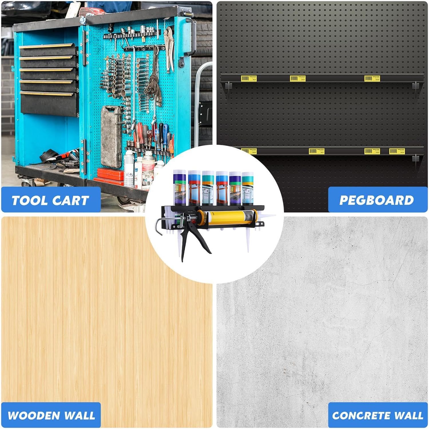 GENERIC Support De Calfeutrage à 6 Tubes – Support Mural En Métal Robuste Avec Outils – Installation En Acier Enduit Résistant Pour Atelier, Garage Et Cuisine