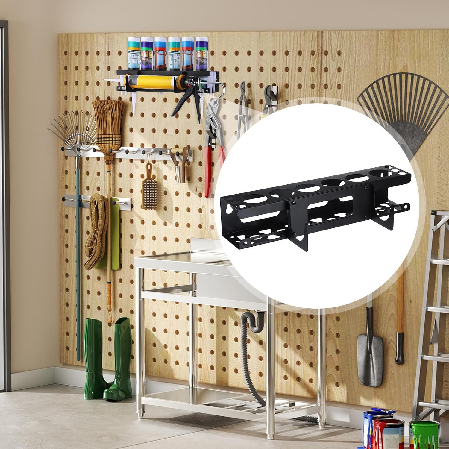GENERIC Support De Calfeutrage à 6 Tubes – Support Mural En Métal Robuste Avec Outils – Installation En Acier Enduit Résistant Pour Atelier, Garage Et Cuisine