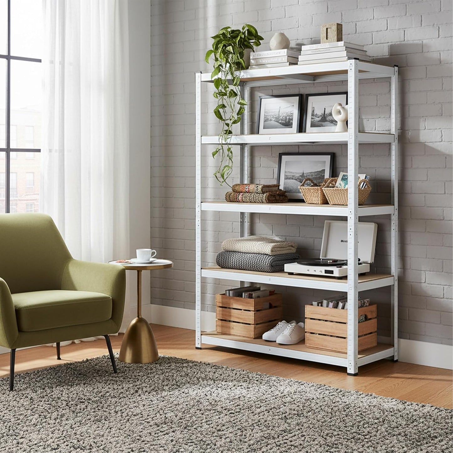  Relaxdays Étagère Lourde 875 Kg, 5 Niveaux, Emboîtable, Blanc/Marron, 60x100x200 Cm Pour Cave Et Garage